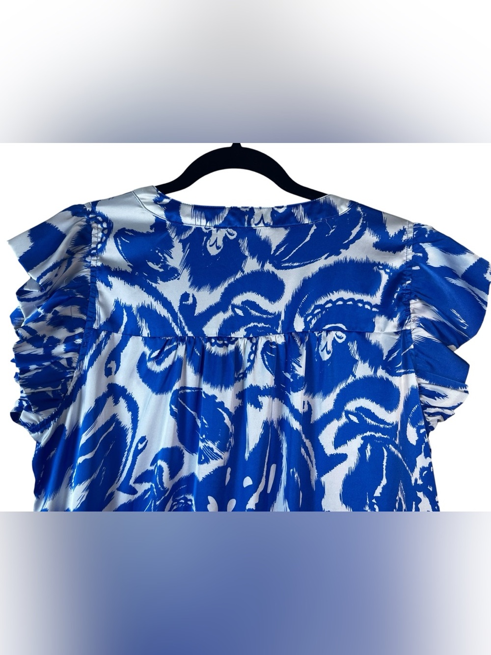 Jodiel Blue and White V-Neck Flutter Sleeve Tiered Swing Dress size L - Picture 3 of 12